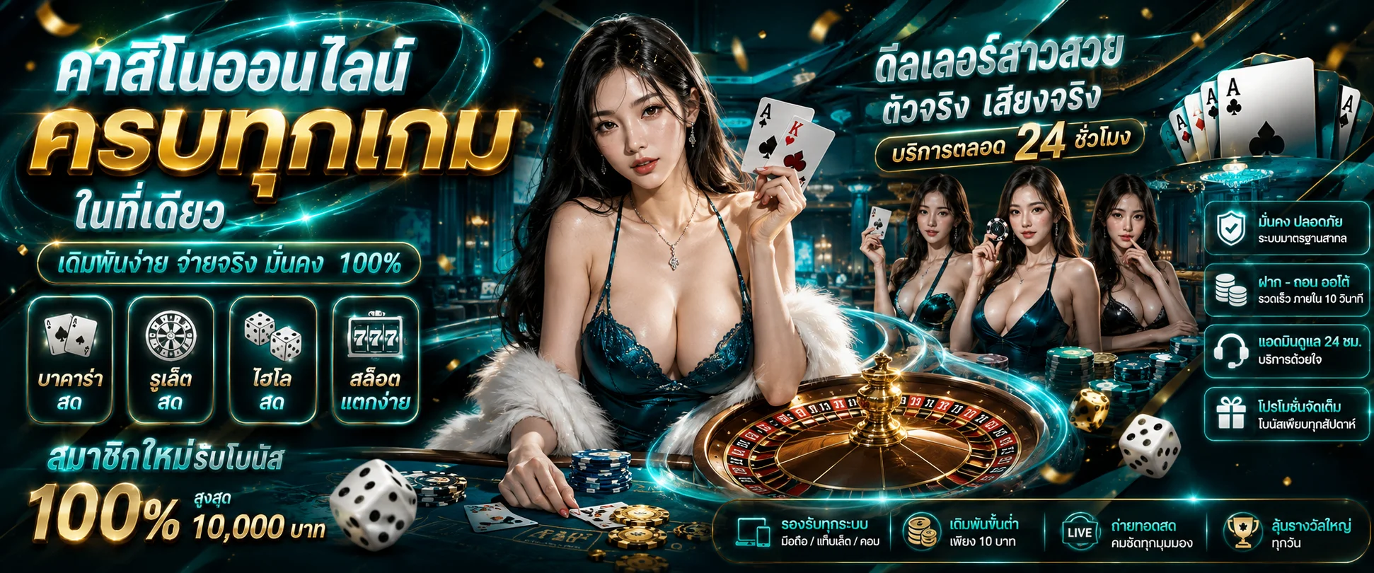 โต๊ะบาคาร่าและเกมคาสิโนสดในระบบ UNO168 ถ่ายทอดจากคาสิโนจริง
